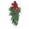 30" Mixed Pine, Leaves & Pinecone Teardrop Swag with Red Buffalo Check Bow